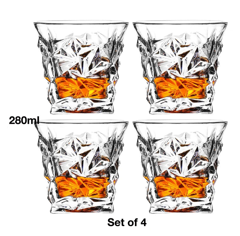 4PCS Fashion Whiskey Glasses, Scotch Whisky, Bourbon, Cocktails, RUM, Durable Whiskey Glasses