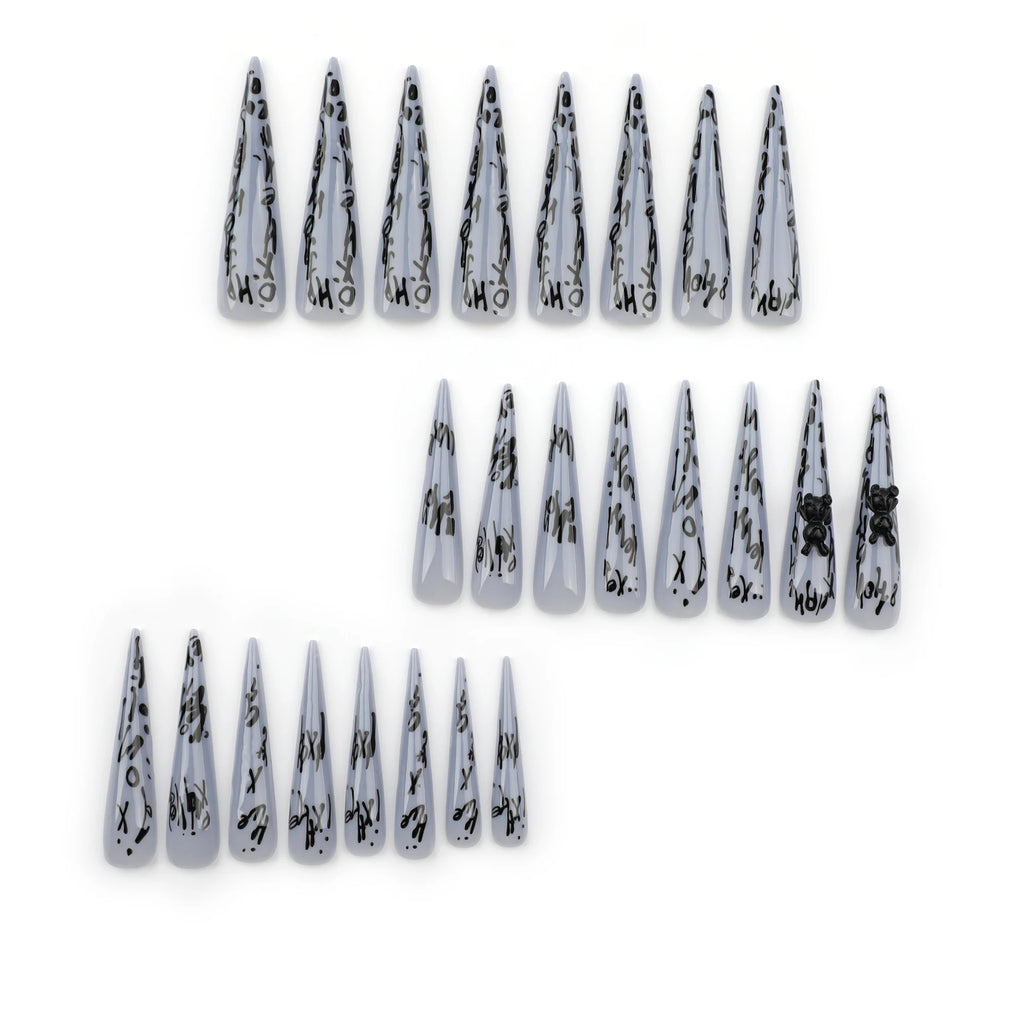 24 Pcs Graffiti Letter extra Long and Pointed Acrylic Press on Nails Customize False Nails 3490