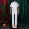 D509 Latest Design Sexy Lace Jumpsuit for Women Hollow Out Short Sleeve Tie up High Waist Wide Leg Jumpsuits for Ladies