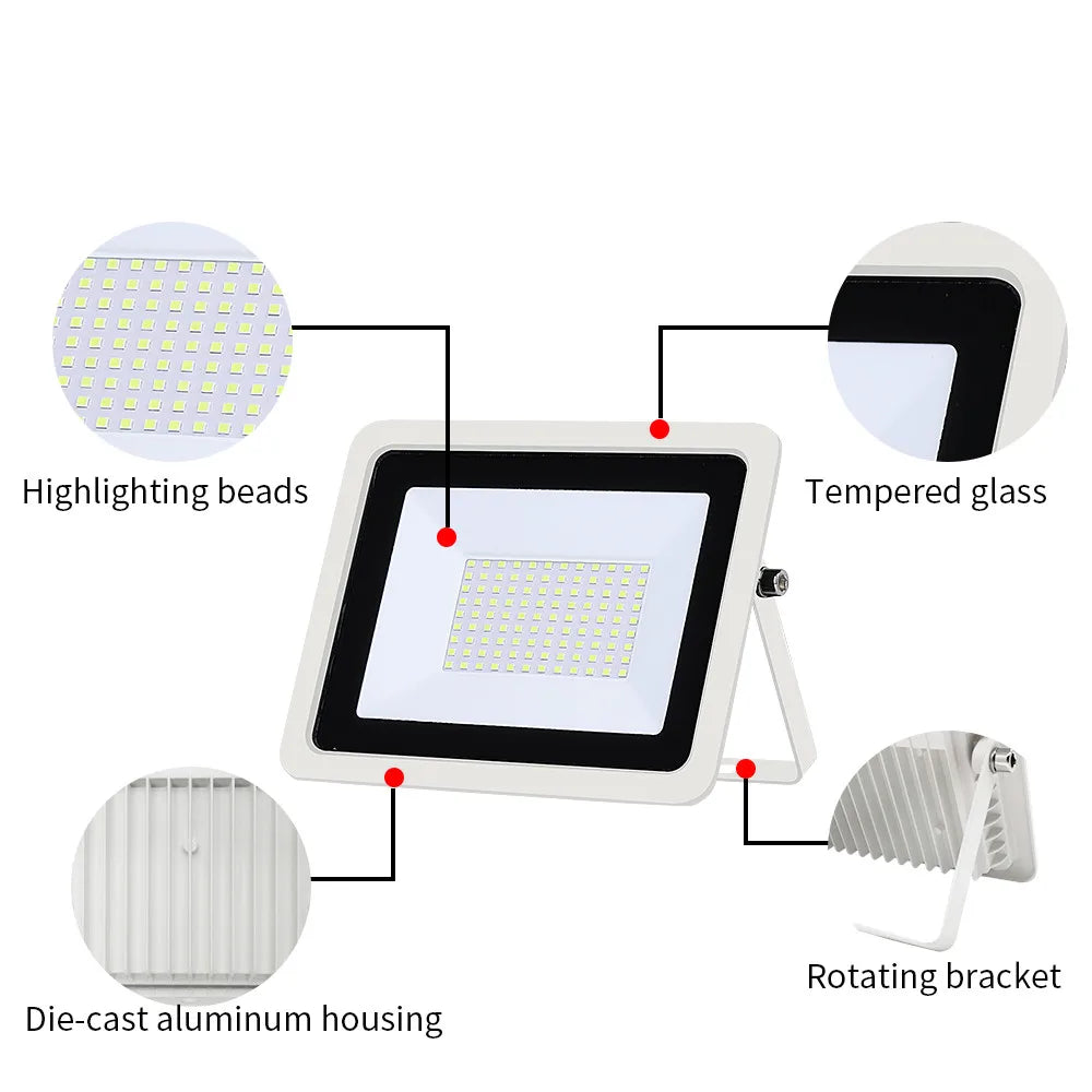 LED Flood Light 100W 50W 30W 20W 10W AC 220V Outdoor IP68 Waterproof Reflector Spotlight Street Light Wall Lamp Garden Lighting