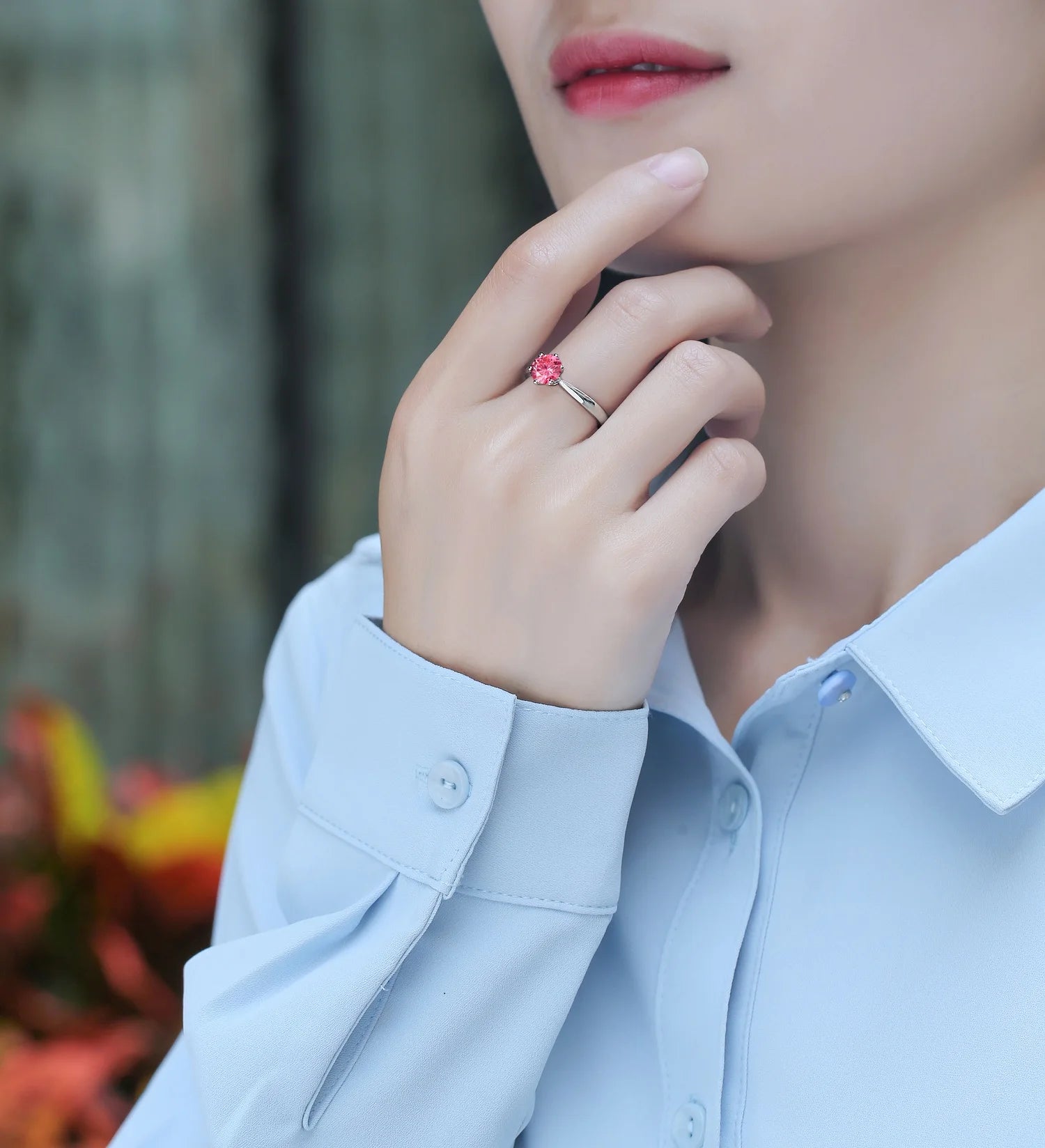 Zhuerrui New Popular 925 Sterling Silver Wedding Ring Pink Moissanite Rings Exquisite Luxury Round Bag Pink Diamond Rings R9094