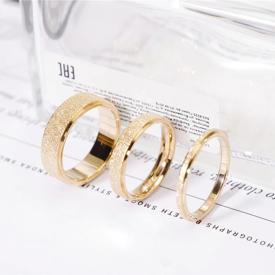 Scrub Glitter Rings Stainless Steel Fashion for Women Simple 2MM/3MM/5MM Width 14K Gold Color Engagement Eternity Band Rings