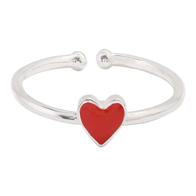 Wholesale Red Heart Silver Plated Ring for Women Fashion Jewelry Adjustable Rings