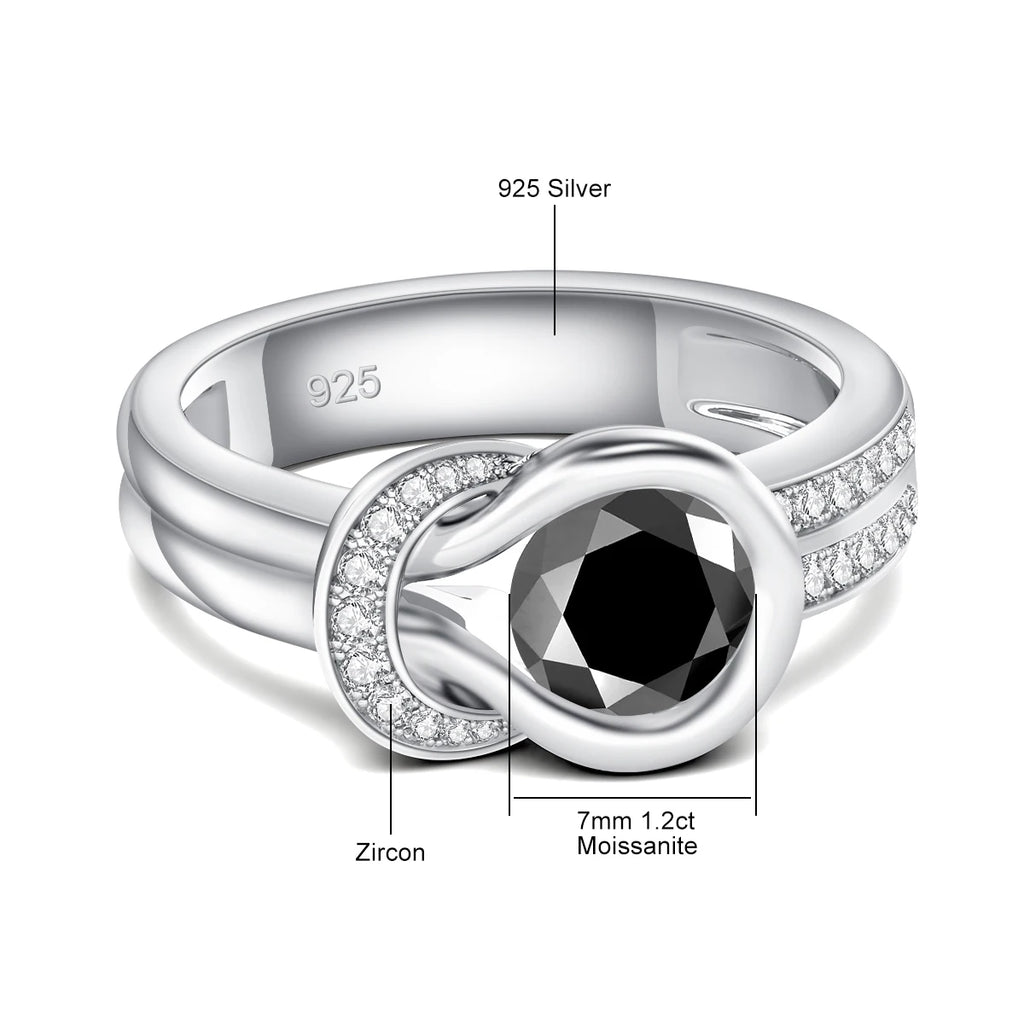 Luxury Renaissance Style Woman 925 Sterling Silver 1.2 Carat Black Moissanite Diamonds Rings Bague Pour Femme