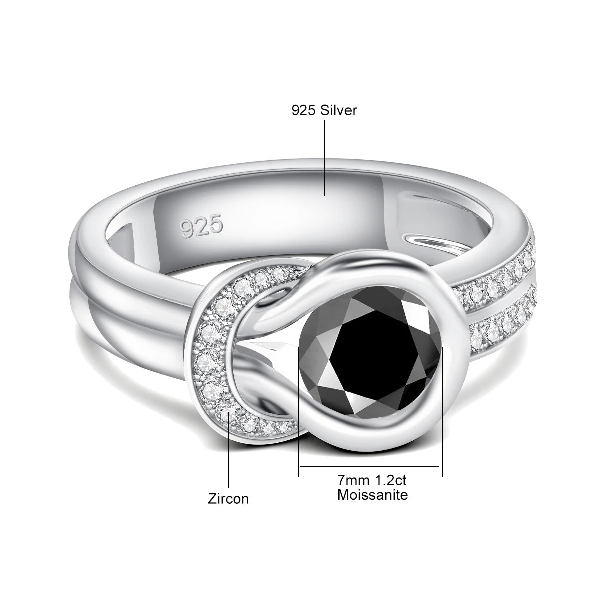 Luxury Renaissance Style Woman 925 Sterling Silver 1.2 Carat Black Moissanite Diamonds Rings Bague Pour Femme