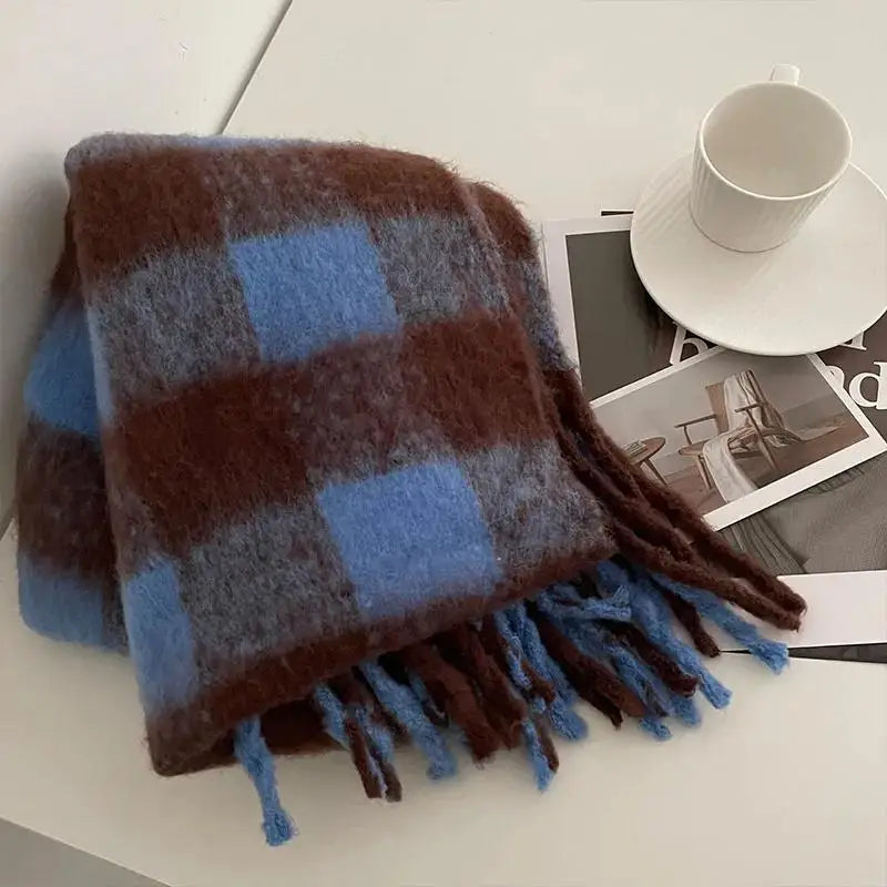 Women Plain 100% Cotton Winter Warm Scarf YARN DYED Knitted Scarves