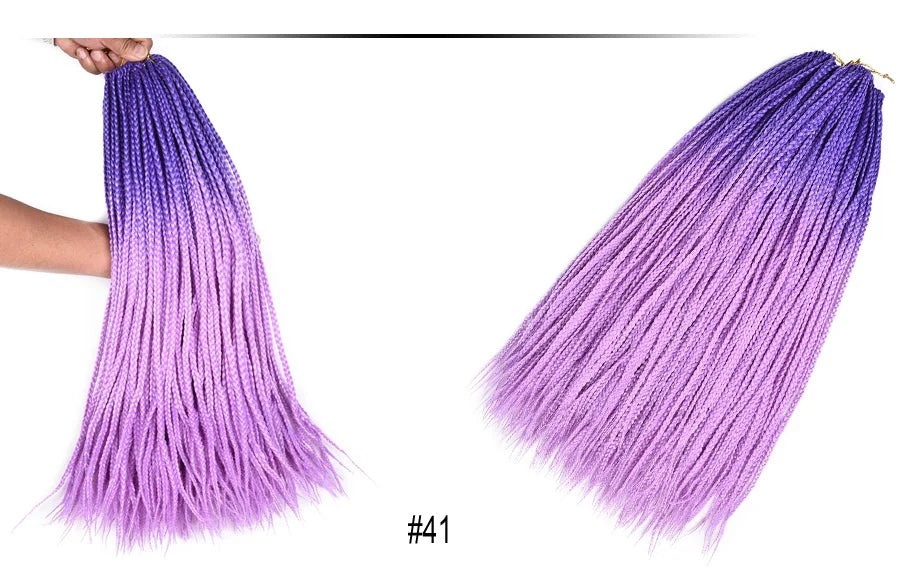 TOMO Synthetic Crochet Hair Box Braids 22Roots Colored Braiding Hair Extensions 24Inch Rainbow Ombre Crochet Braids Pink Red