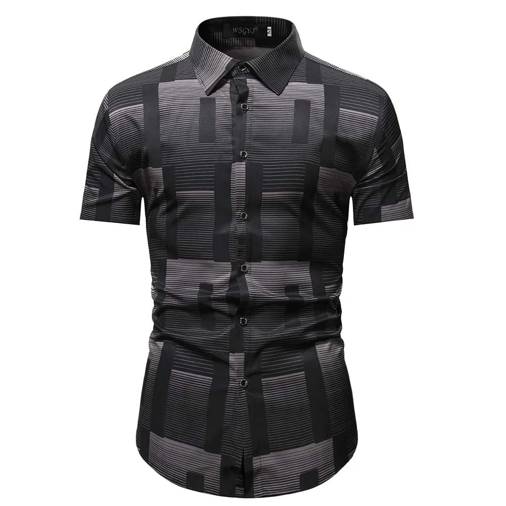 Summer Business Social Chemise Homme Casual Party Short Sleeve Striped Shirt Men Dress Luxury Button Up Fashion Mens Clothes