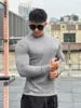 S-3XL Striped Versatile Men's Half High Neck Long Sleeve Sweater Mid Neck Slim Knit Bottom Shirt