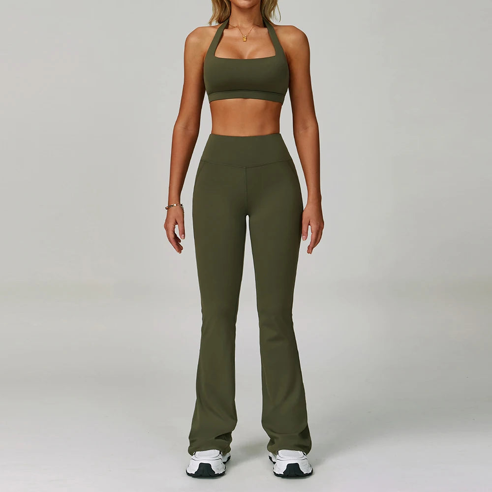 New Fashion Yoga Bra and Gym Leggings Shorts Set Custom logo Workout Flare Leggings Shorts Set for Women