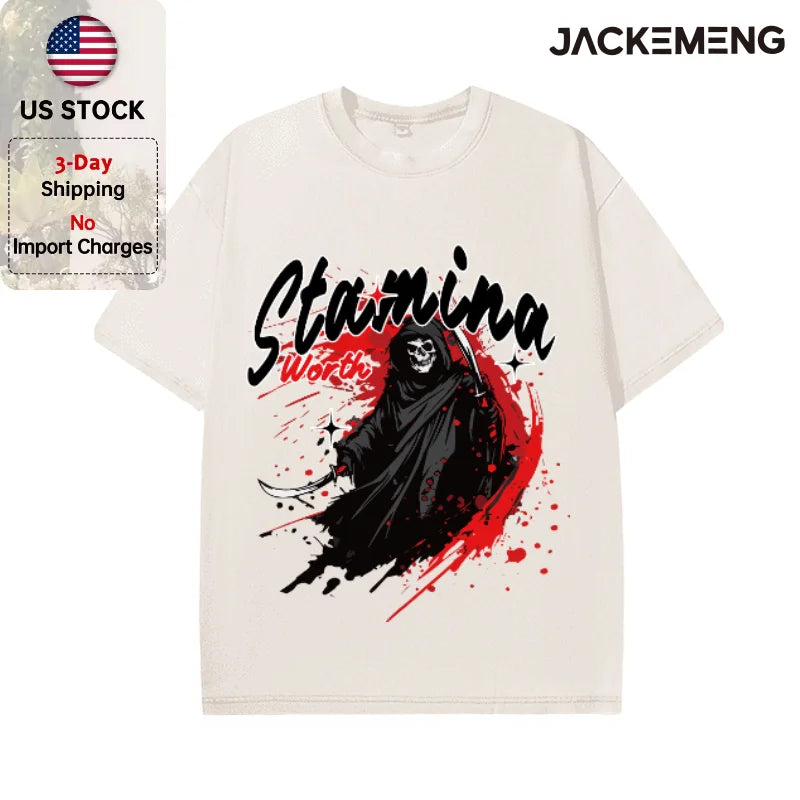 Oversized Vintage Retro Dark Reaper Streetwear Print Tshirt USA Stock Wholesale Y2K Casual Tee