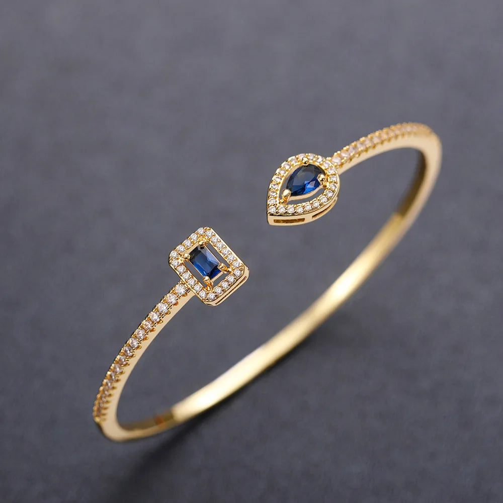 Minimalist Open Cuff Copper Bracelet with Zircon Inlay for Women Elegant Party Fashion Jewelry Gift Four Seasons