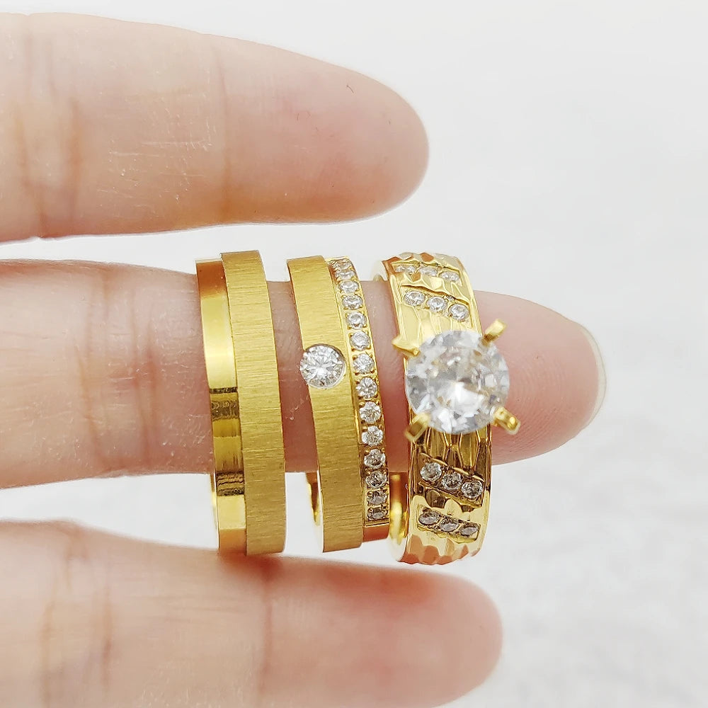 European Jewelry Luxury Alliances Bridal Set Golden Titanium Rings Western Promise Wedding Engagement Rings Couples