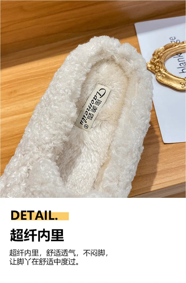 Winter Warm Plush Mules Women One Band Fur Slippers Cozy Cotton Shoes Woman Flats Cover Toe Fleeces Slides Femme Wool Pantuflas