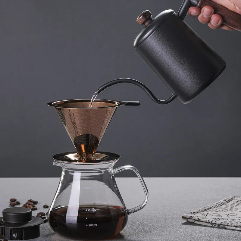 2022 New Arrival Coffee & Tea Sets Glass Pour Over Coffee Maker with Mesh Filter Coffee Tools Set