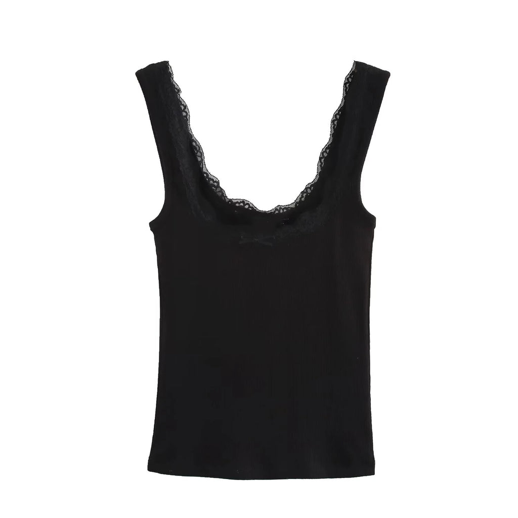 KAR&OT ZA 2025 Spring New Women's Wear Multi-color Lace Trimmed Wide Strap Short Vest Top Slim Fit 1660300