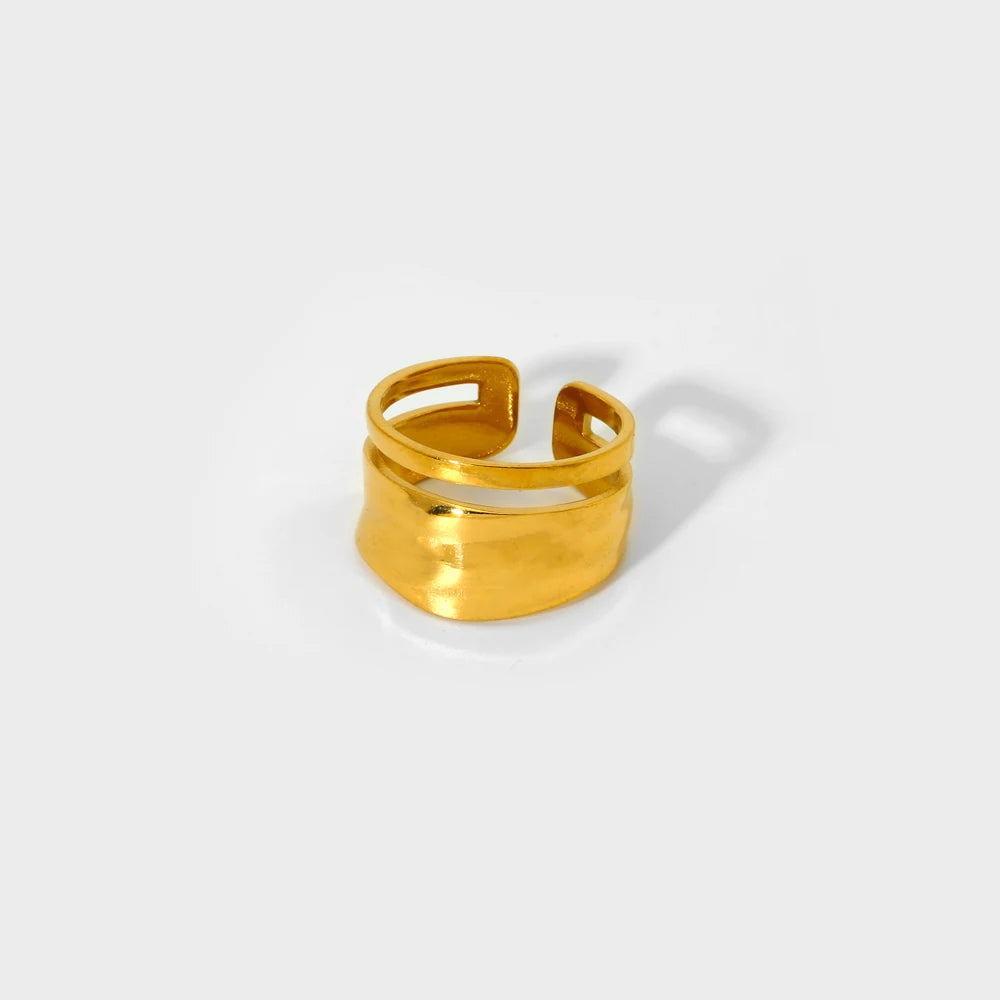 Geometric Jewelry 18K Gold Plated Finger Ring Stainless Steel Chain Starfish Ginkgo Leaf Layer Opening Stacking Rings Gift