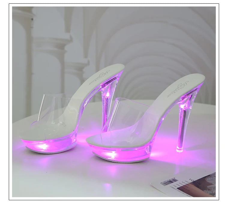Fashion Summer Led Lights Sandals Women Clear Transparent Party Thin High Heels Platform Shoes Female Luminous Slippers WS308