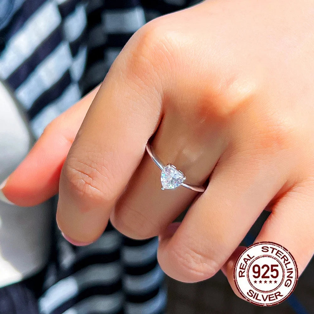 Beautiful Fashion Women Jewelry 925 Sterling Silver Single Stone Women Heart Shape Rings for Lady Valentine's Birthday Gifts