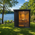 Black Waterproof Shingles Carbonized Square Outdoor Sauna Room Traditional Steam Sauna 4- Person for Outdoor Garden