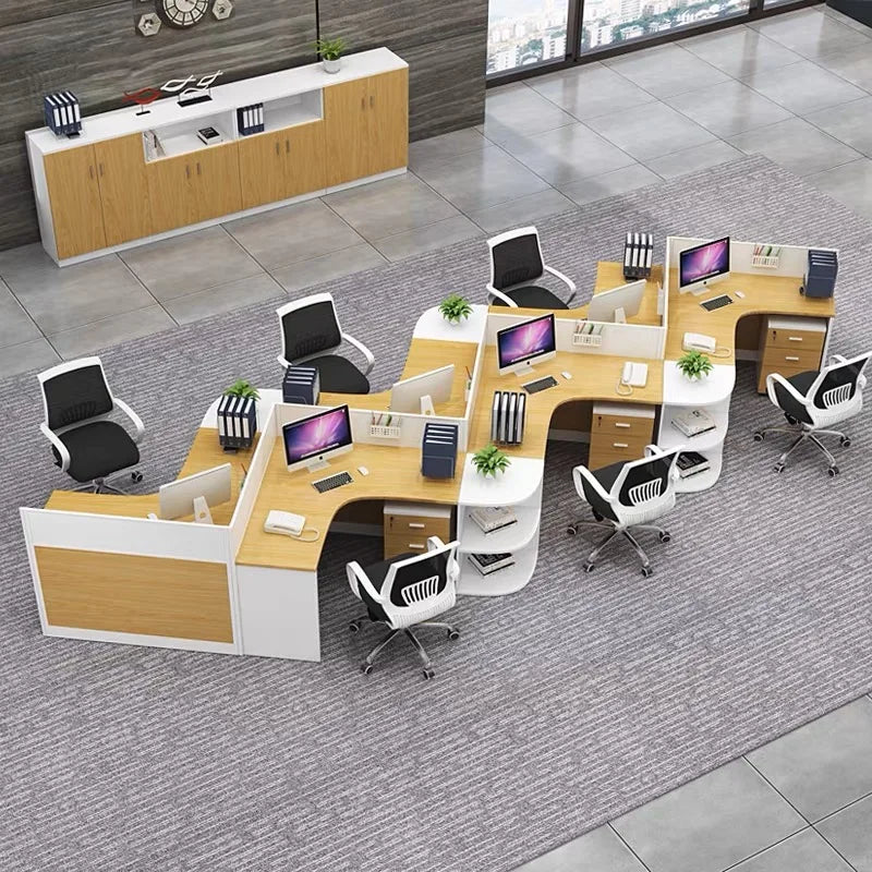 Modern Wooden Modular 4-Person Office Work Desk with Baffles for Tech Company Workstations
