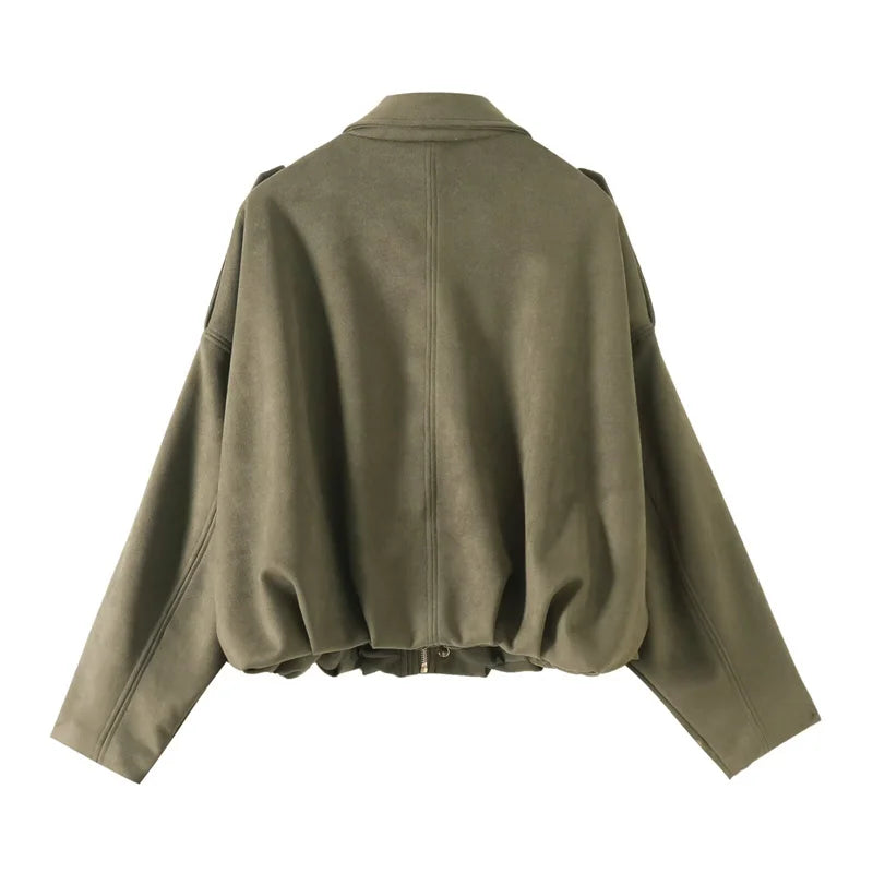 KAR&OT ZA 2025 Spring New Women's Retro Loose Fashion Casual Lapel Long Sleeve Jacket 4344155