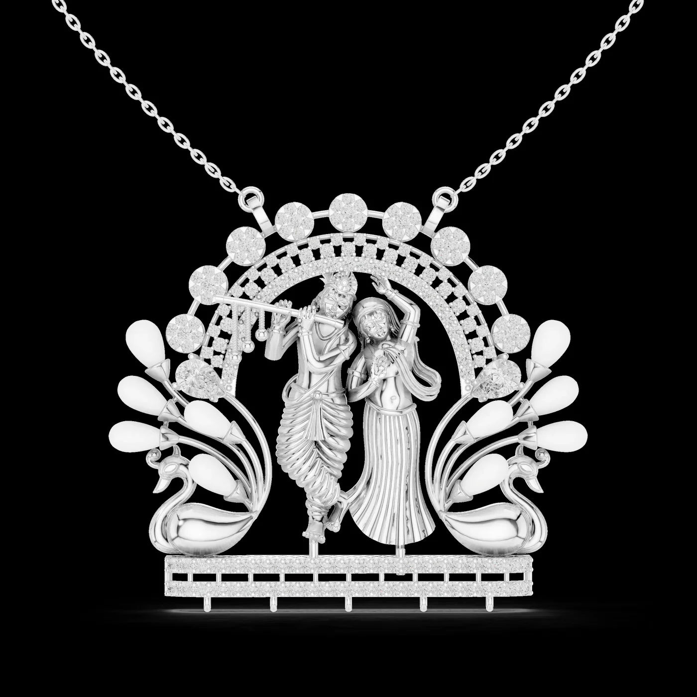 Silver Radha Krishna Lab Grown Diamond Pendant 14K/18K Gold Plated Luxury Link Chain Spiritual Inspired Design Engagement