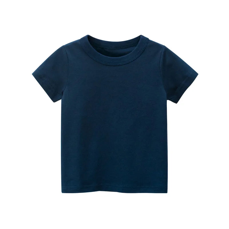 2026 Summer Girls Boys Solid T-Shirts Clothes 100% Pure Cotton Short Sleeve Yellow Red Green Kids UnderShirt Bottomming Clothing