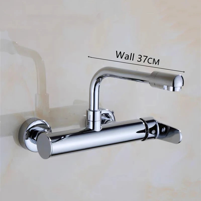 Brass Black Kitchen Faucets 360 Rotate Dual Hole Wall Mounted Silver Bathroom Faucet Cold Hot Water Folding Crane Sink Mixer Tap