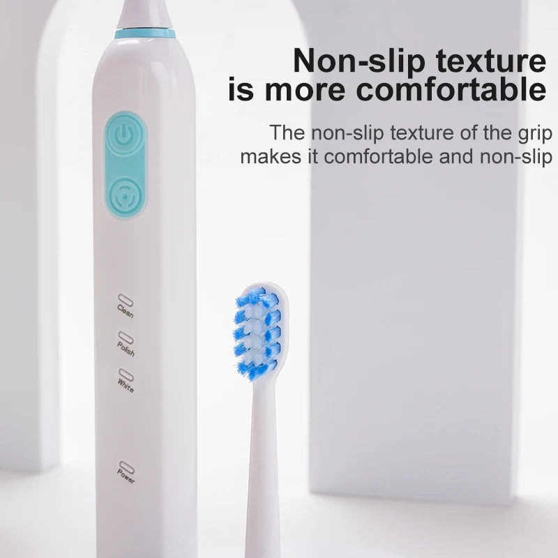 Whitening USB Rechargeable IPX7 Waterproof Sonic Toothbrush with LED Display and Replacement Heads for Travel & Hotel Use