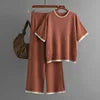 Boutique Wholesale 2026 Summer New Simple and Fashionable Round Neck Short Sleeve Slimming Pants Contrast Color Women's Set