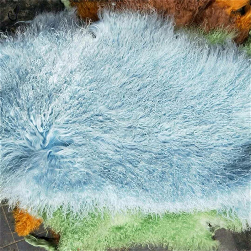 Long Hair Curly Real Mongolian Tanned Sheep Fur Pelt for Garment Use