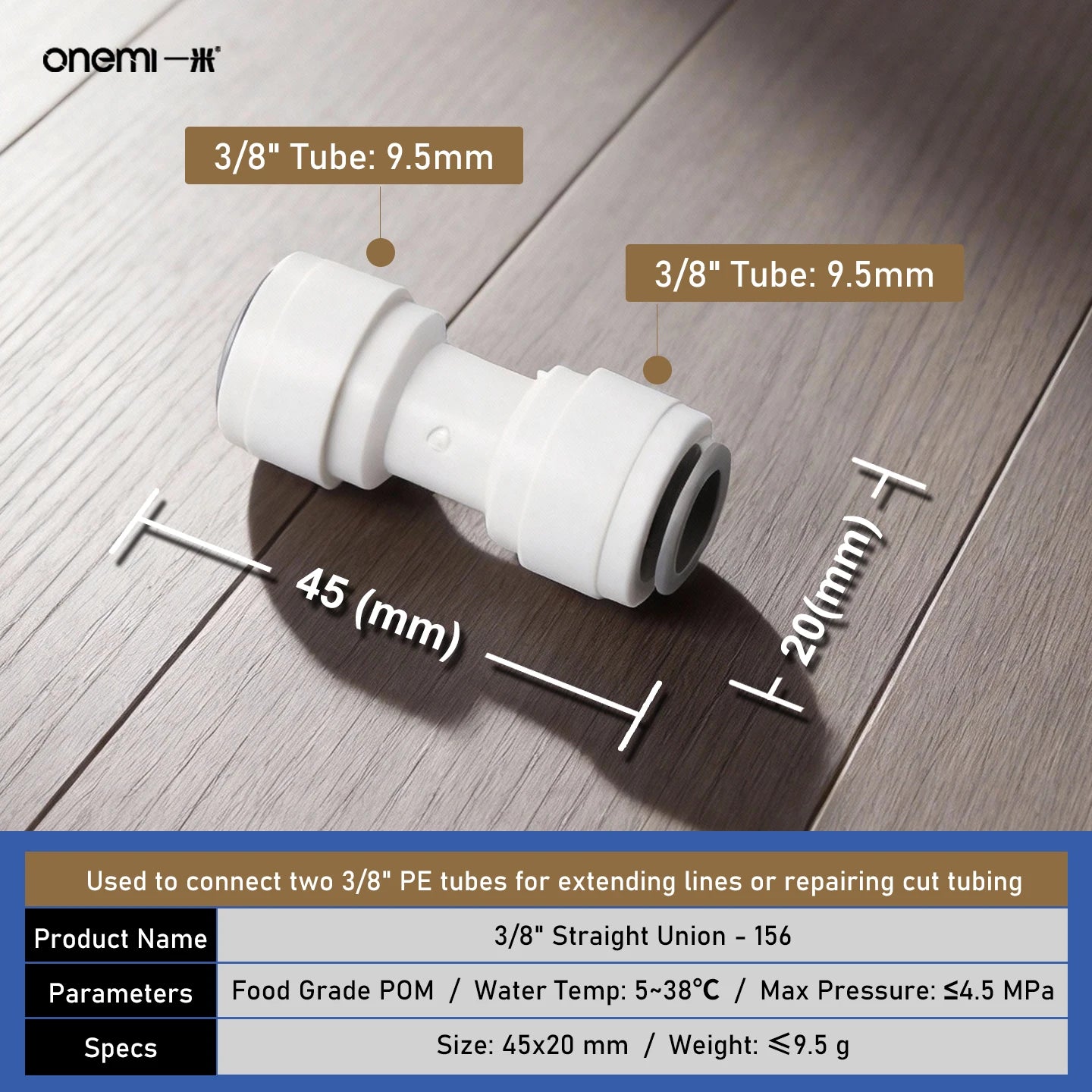 OEM Manual Ball Valve Quick Connect Reducing Union Fitting 1/4 Inch to 3/8 Inch POM Step Down Adapter for Car RO Water Filter