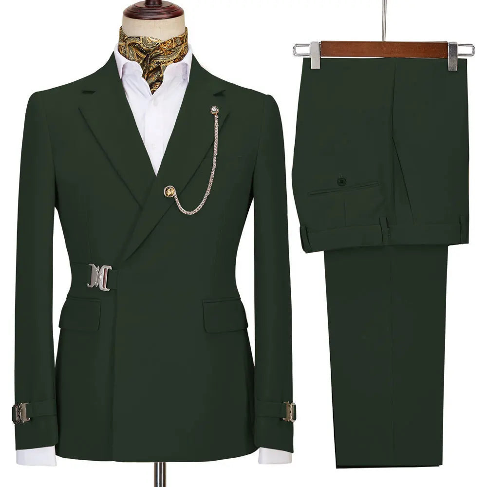 XS-5XL Men's Autumn and Winter Personalized Buckle Design Suit Fashion Business Casual Suit Set Two Piece