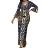 Hot Selling Flower Polynesian Tribal Bell Sleeve V Neck Long Maxi Slit Dress Custom Plus Size Womens Dresses Island Style Dress