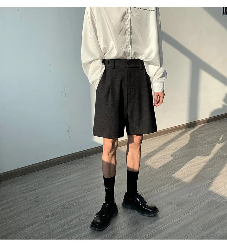 Fashion Casual Shorts Men Summer Korean Chic Wide Leg Trousers Male Knee-length Sashes Draped Loose Retro Popular High Street