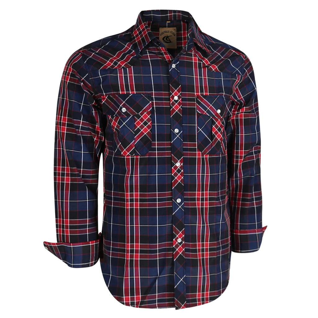 Men's Western Pearl Snap Button up Casual Cowboy Long Sleeve Two Pockets Work Plaid Shirts