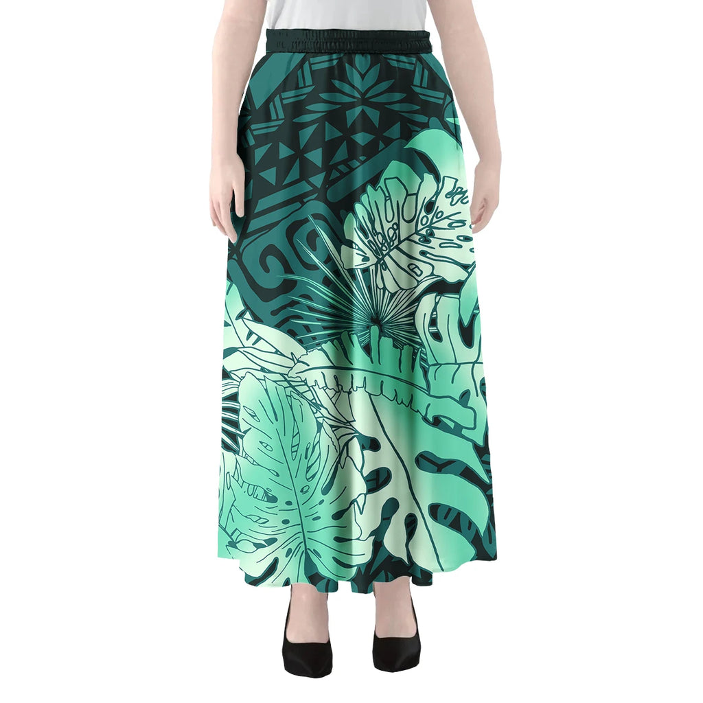 Polynesian Hawaii Tribal Printed Women Skirts Vintage High Waisted Elegant A-Link Long Maxi Skirt Casual Holiday Beach Skirt