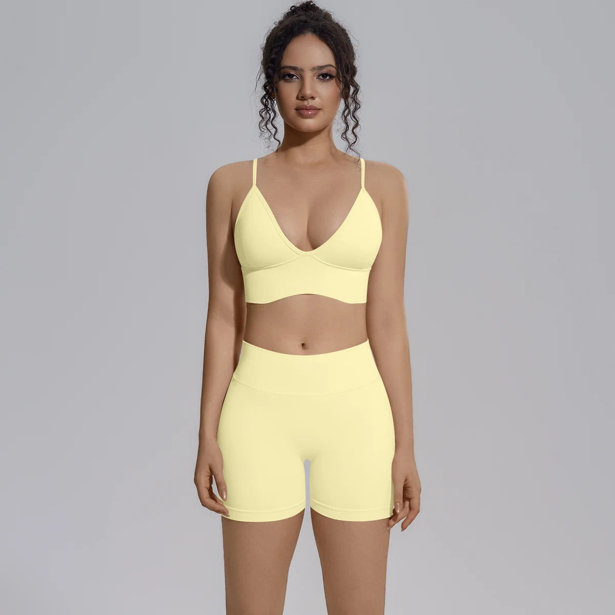 New Summer Sexy Naked Feeling Yoga Shorts Set Women 2 Piece Sport Bra Biker Shorts Workout Gym Activewear