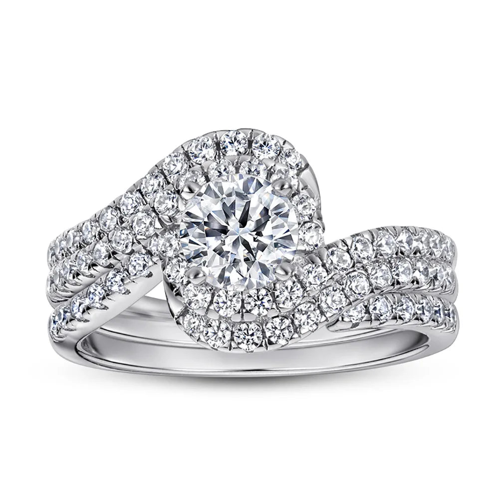 Wedding Ring Set Three-Piece Heart Pattern Engagement Jewelry Women's S925 Sterling Silver Rings