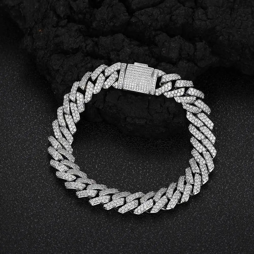 European American S925 Sterling Silver Men's 10mm Hip-Hop Micro-Inlaid Mosan Diamond Fashionable Cuban Fashionable Bangles