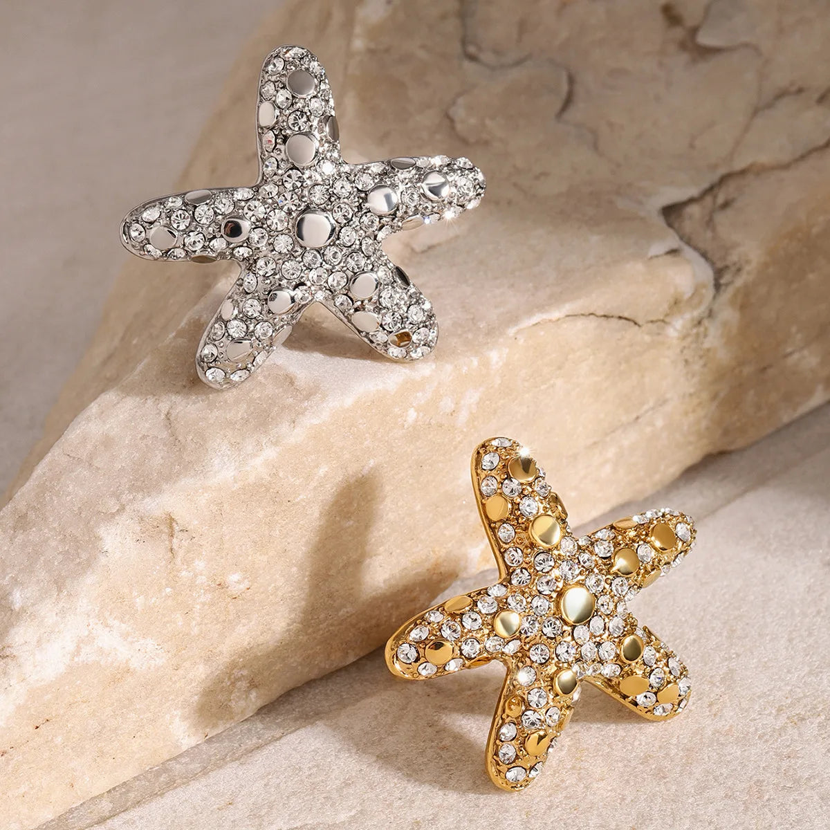 New Luxury Summer Design Waterproof Ring Stainless Steel 18K Gold Starfish Rings