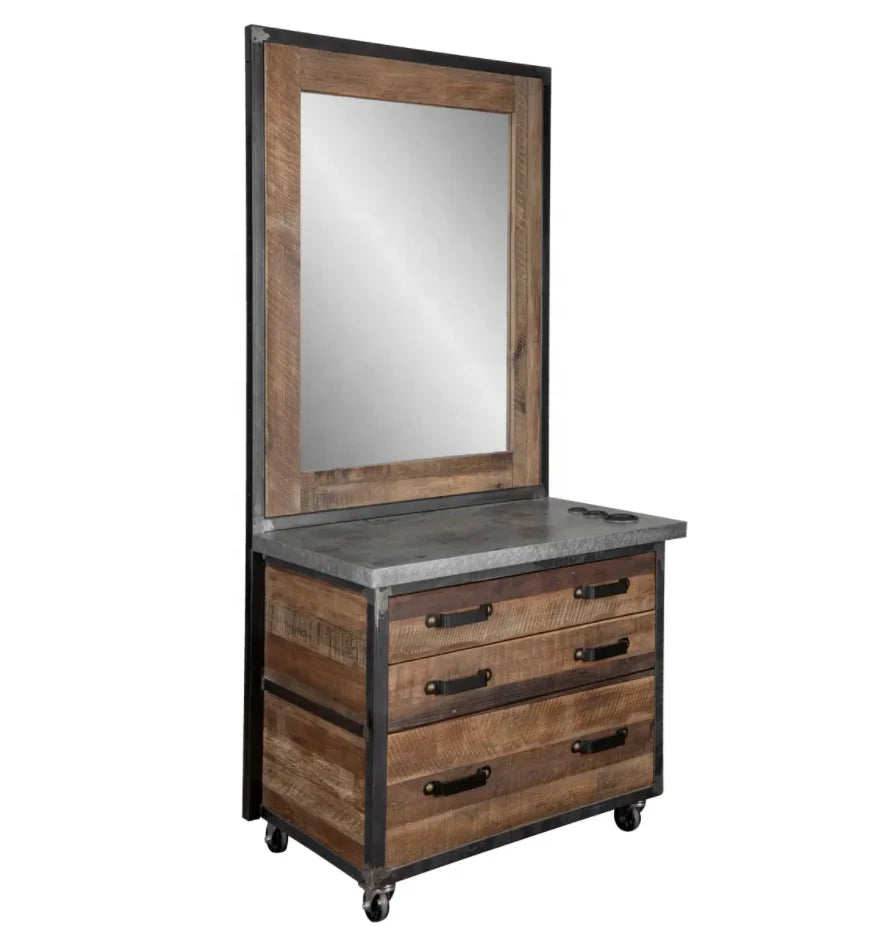 Vintage Wall Mounted Hair Salon Mirror Station Old Style Hair Salon Styling Stations Barber Styling Stations