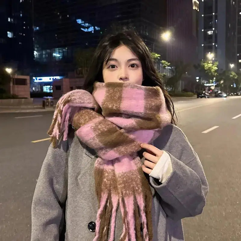 Women Plain 100% Cotton Winter Warm Scarf YARN DYED Knitted Scarves