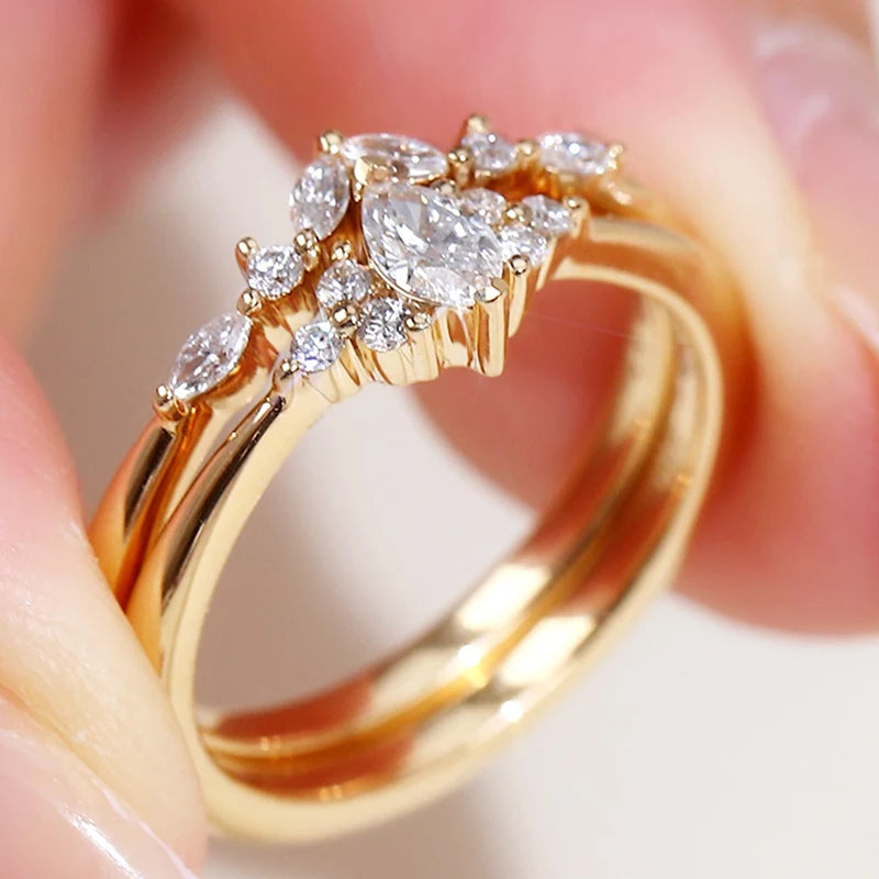 Factory Custom 18K Solid Gold IGI Certified Double Ring Fashionable Lab Diamond Promise Rings for Women Weeding Engagement