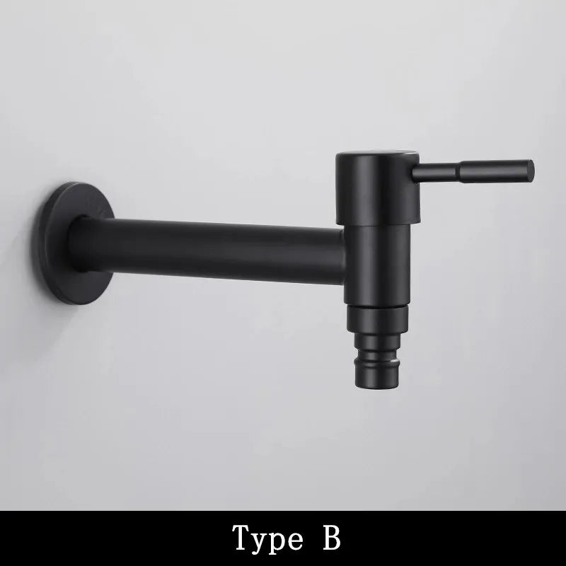 Wall Mounted Faucet Single Cold Sink Tap Black Water Tap for Bathroom Washing Machine Sink Mop Pool
