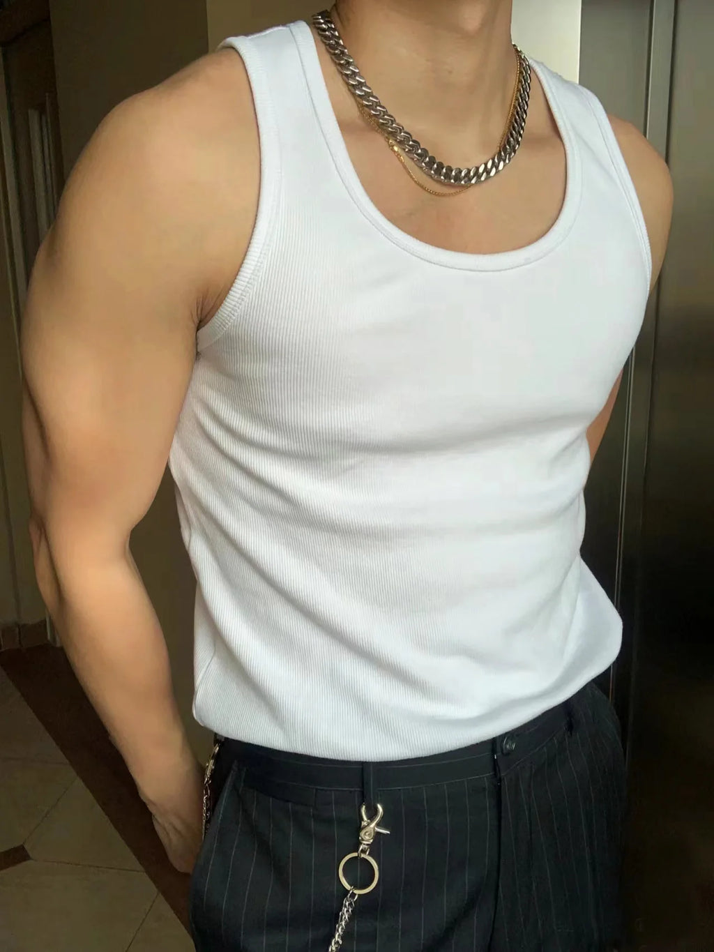 Pack of 3 in Stock Polyester Fitness Wear Mens Stringer White tank Top Vest for Man