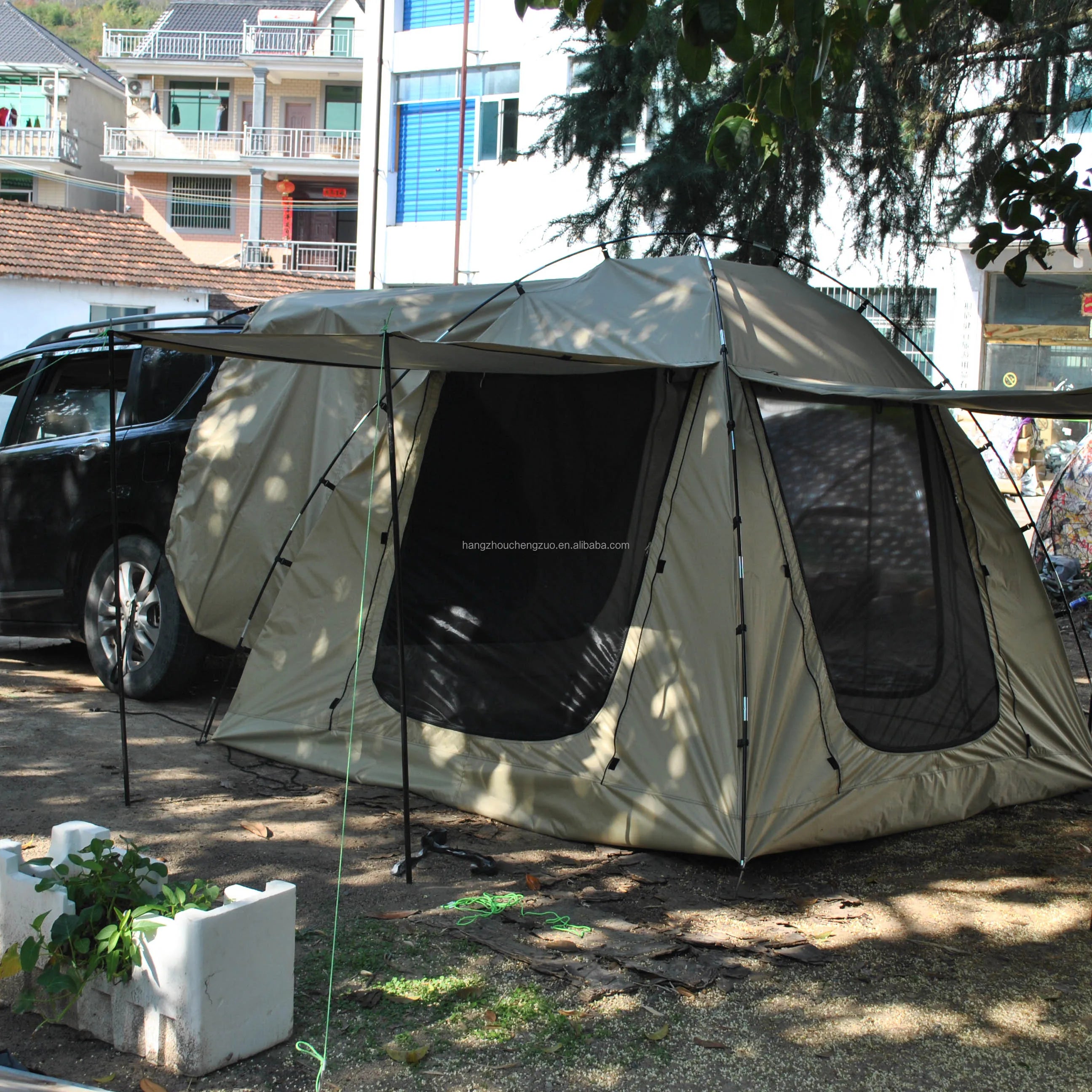 6-Person Size Car Rear Tent with Four Large Window Car Tailgate Tent Back SUV Tent with Large Awning, 6 Person Trunk Tent