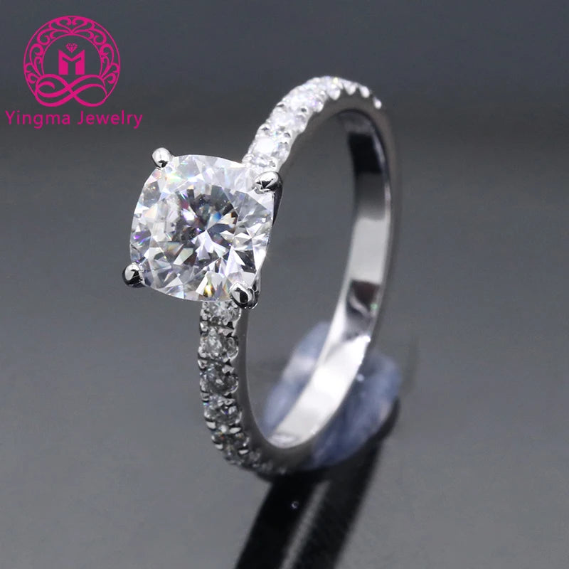 Free Shipping Gold Jewelry 6.5x6.5mm 1.5 Carat Moissanite Cushion Cut Diamond Engagement Rings for Women Real Gold