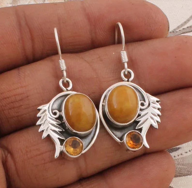 Antique Silver 925 Solid Earring with Turquoise & Pearl Gemstones Gold Plated Trendy for Anniversary Wedding Gift